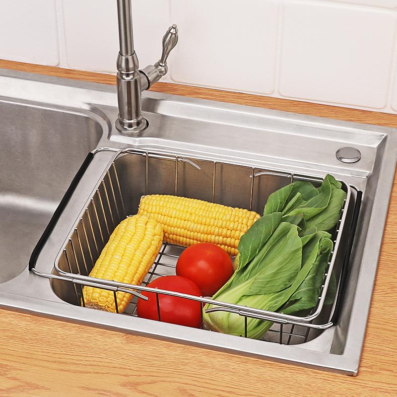Adjustable Stainless Steel Sink Dish Rack Kitchen Fruit Drain Rack Adjustable and Expandable