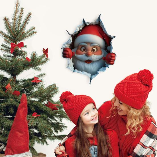 Santa Cracked Wall Decal Christmas Self-Adhesive Static Clings PVC Stickers for Car Window Room Wall Decor