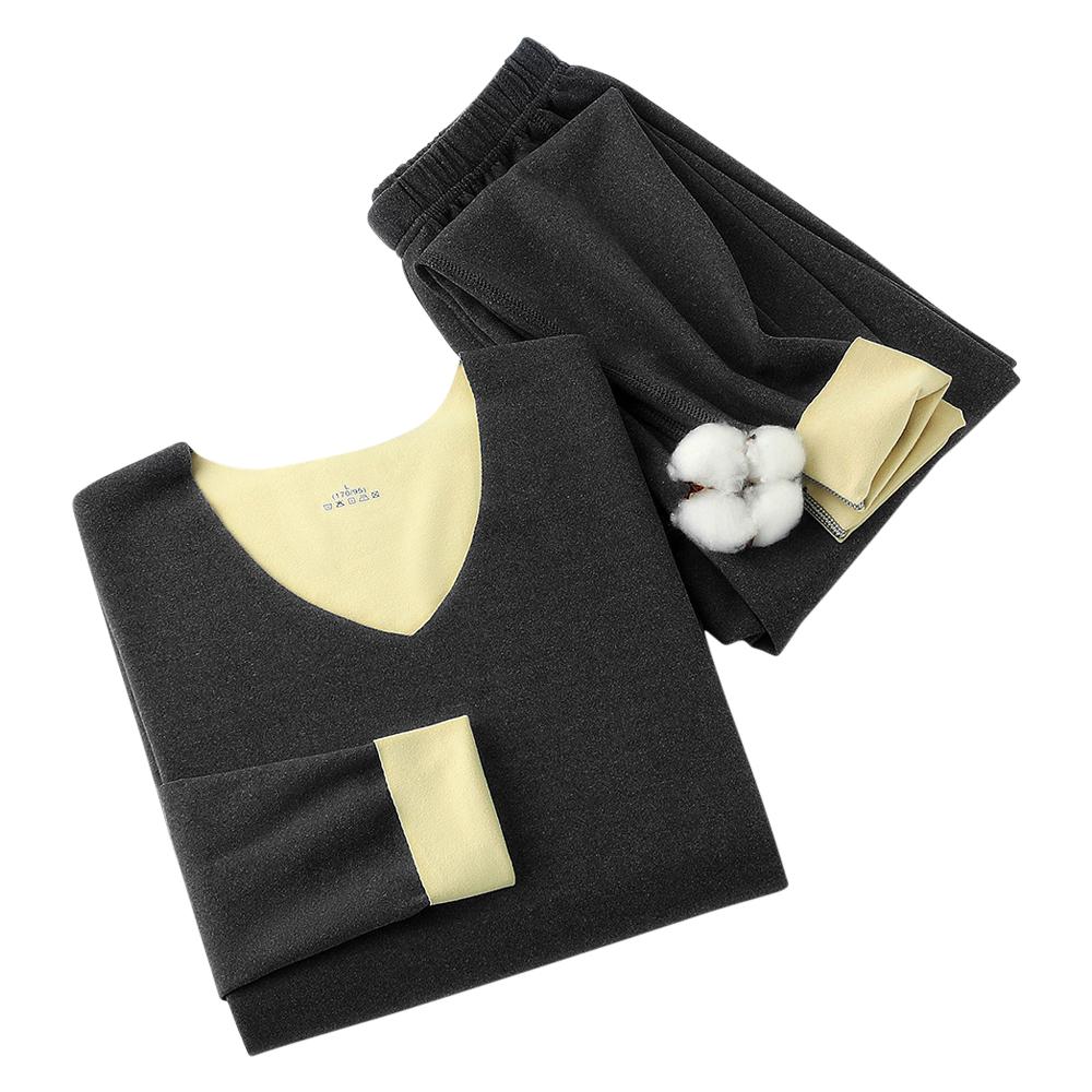 

CHARMLEAKS Мужской комплект термобелья Двусторонний длинный рукав V-образный вырез Мягкие однотонные брюки с эластичной резинкой на талии L-4XL L серый