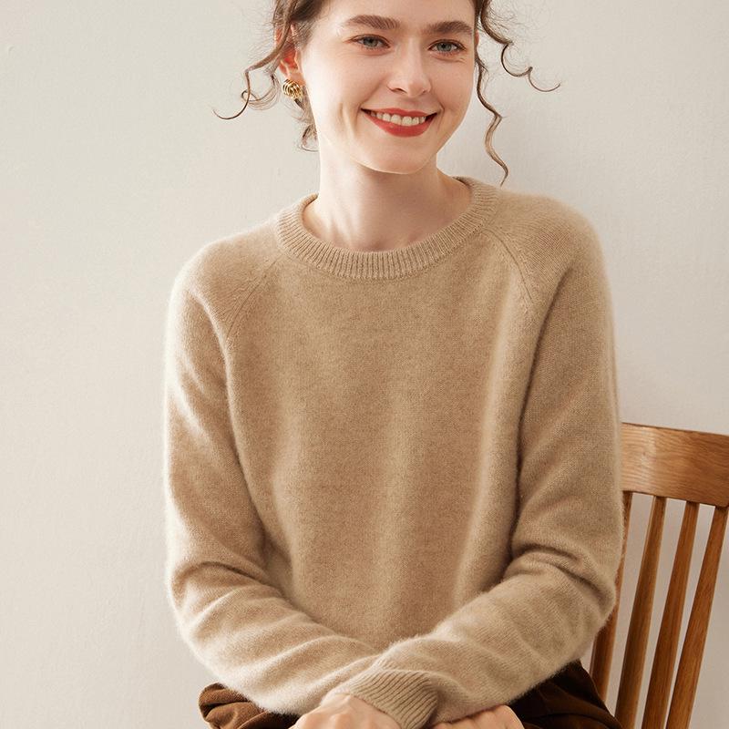 Women's Soft Cashmere Knit Long Sleeve Raglan Sweater - Warm, Loose, Comfortable, Versatile Layering Top
