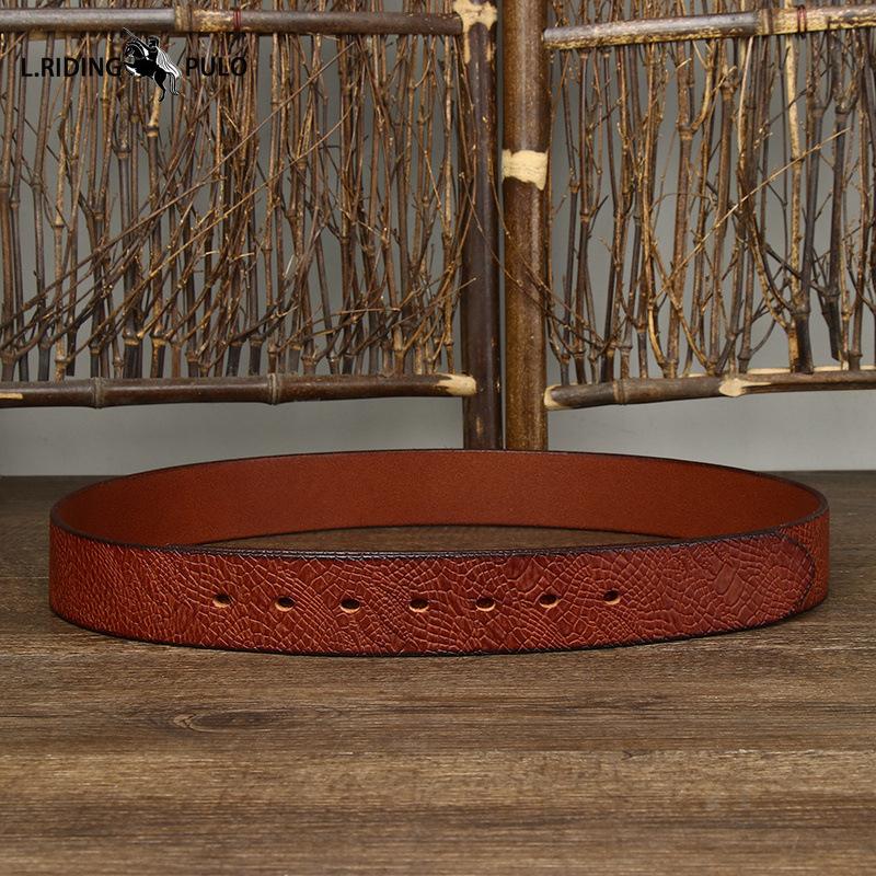 Men's Buckleless Embossed Leather Belt with Pin Buckle, Top Layer of Pure Cowhide, Retro Trend Belt