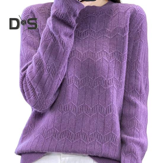 

Женский свитер с круглым вырезом и длинным рукавом, эластичный дышащий трикотажный топ с уникальным узором, вязаный свитер стандартной посадки фиолетовый