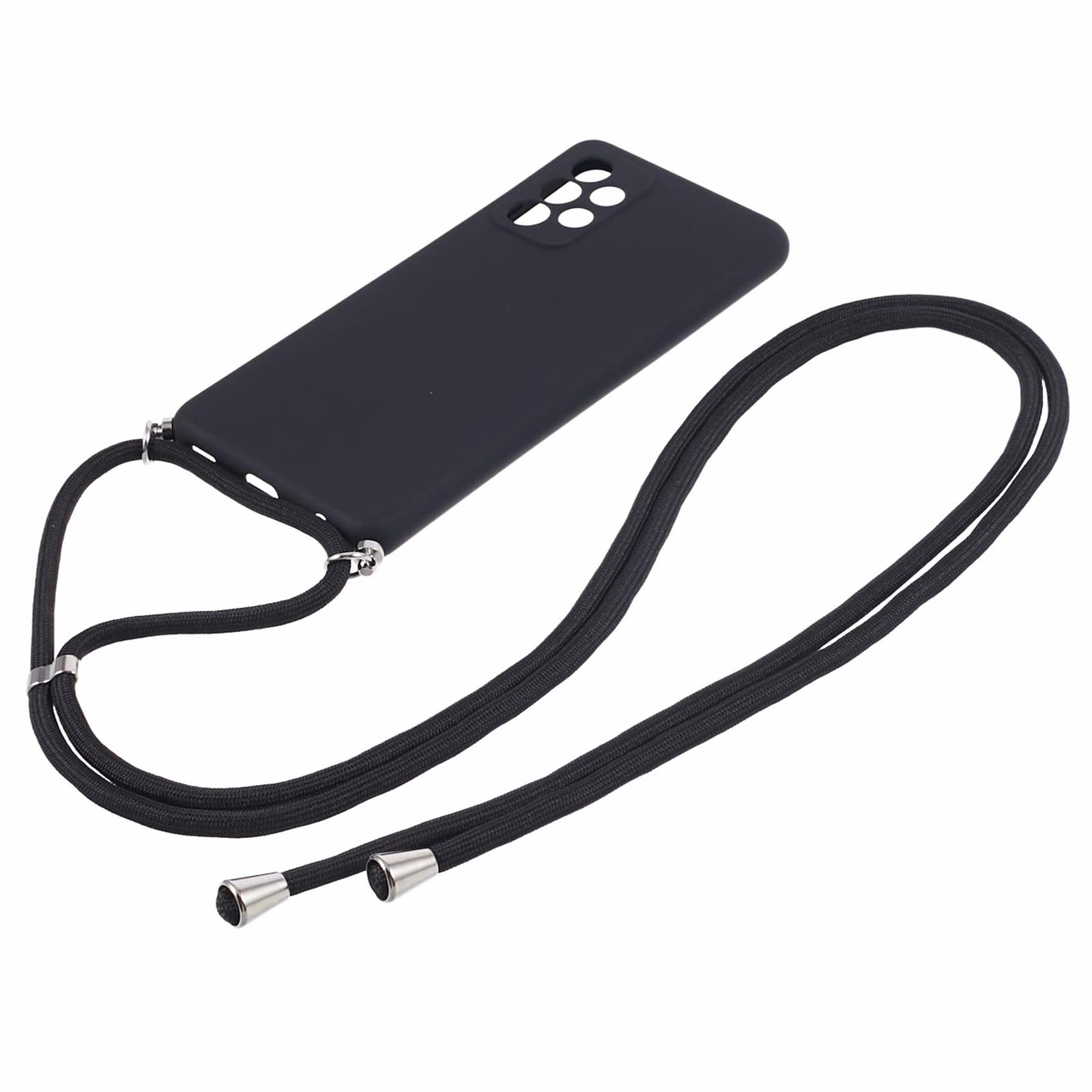

For Samsung Galaxy A53 5G Rubberized Case Fiber Lining Phone Cover with Long Lanyard Black