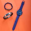 Classic Quartz Watch And Beaded Bracelet Set For Men With Decorative Elements