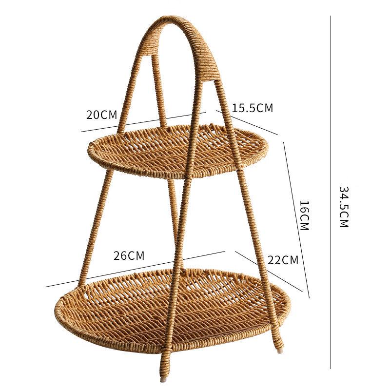 Double-Layer Rattan Style Oval Fruit Basket