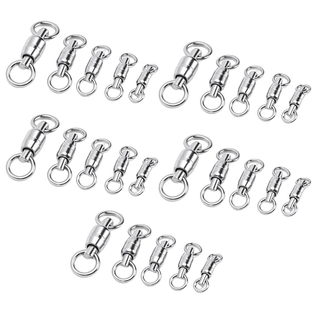 25Pcs Ball Bearing Fishing Swivels 360 Degree Rotation Stainless Steel Rings for Saltwater Use 5 Sizes