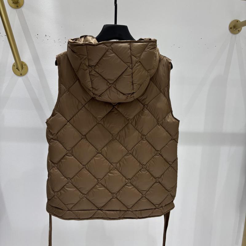 Autumn and Winter New Women's Single-breasted Hooded Rhombus White Duck Down Vest Vest Jacket Vest