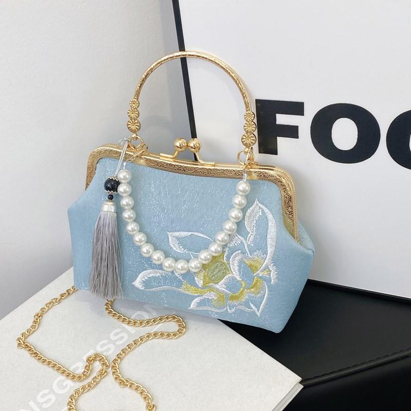 Fashion Brand Crossbody Bag For Women’s Flower Decorative Cloth Fabric Chinese Style Handbag Luxury Design Female Messenger Bags