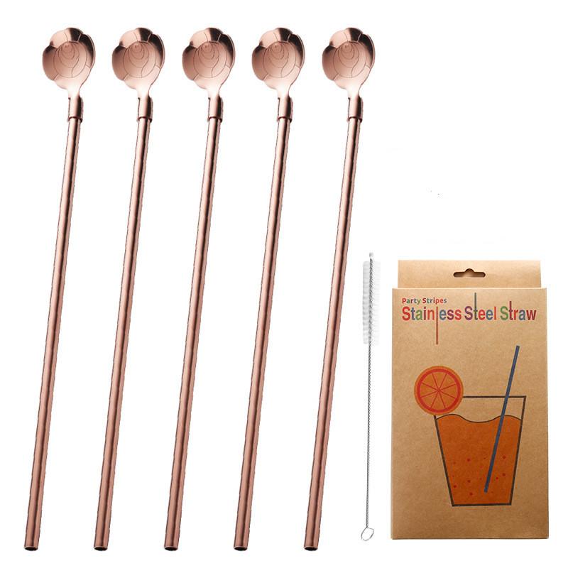 5pcs 10pcs Stainless Seel Flower Straw Spoon Summer Milk Tea Stirring Yerba Mate Straws Reusable Drinking Kitchen Supplies