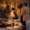 Eco Friendly Yard Lighting for Christmas Solar Snowman Garden Light with Flowing Snowflakes, LED Waterfall Winter Pathway Illumination Star,