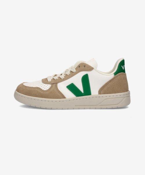 [Veja] Кожаные кроссовки V10 - Белые:Изумруд:Sahara VX0503146SS23 45