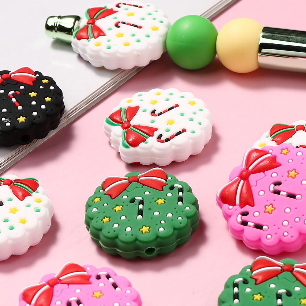 10 Stück Neue Weihnachts-Baby-Silikon-Beißringe Perlen Lebensmittelqualität DIY Armband Baby-Schnullerkette Zahnungs-Kauspielzeug Zubehör