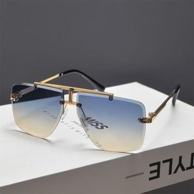 New Men's Frameless Sunglasses Retro UV400 Protection Fashion Unisex Shades for Outdoor Driving