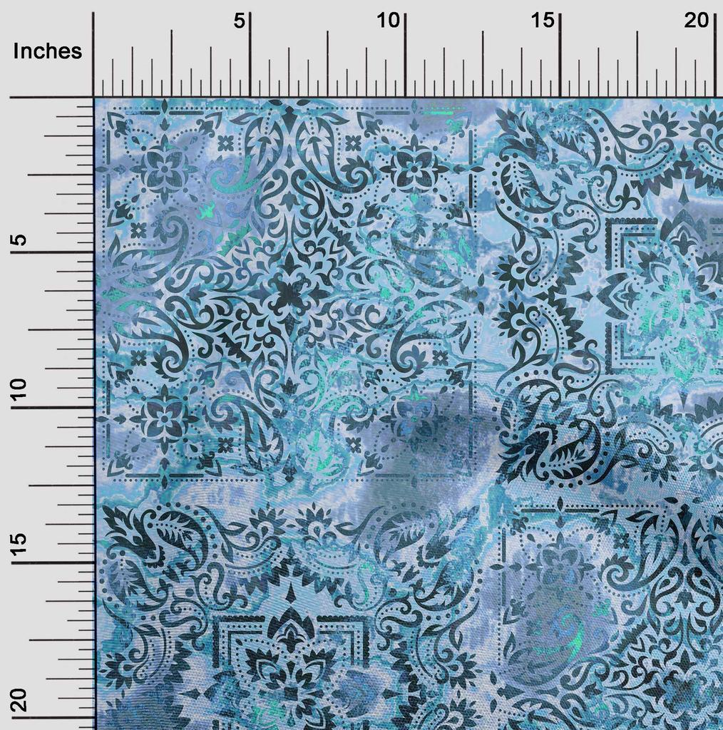 oneOone Cotton Flex Light Blue Fabric Asian Dress Material Fabric Print Fabric By The Yard 40 Inch