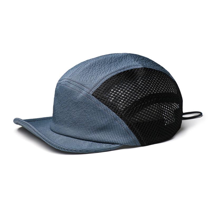 Unisex Baseballkappe mit kurzem Schirm, schnelltrocknend, halbe Netzstruktur, atmungsaktiv, für Outdoor-Camping, mit verstellbarem Riemen