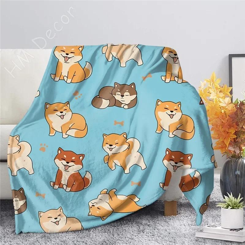 Shiba Inu Tryckt Filt Tecknad Mjuk Varm Sherpa Fleece Filtar Plädar för Säng Spjälsäng Soffa 100x120cm Baby Flickor Pojkar Barn Gåva