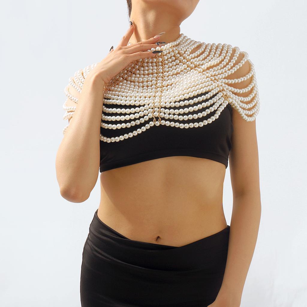 Heavy-duty Exaggerated Multi-layer Pearl Body Chain Fashion Retro Temperament Hollow Shawl Dress Accessories