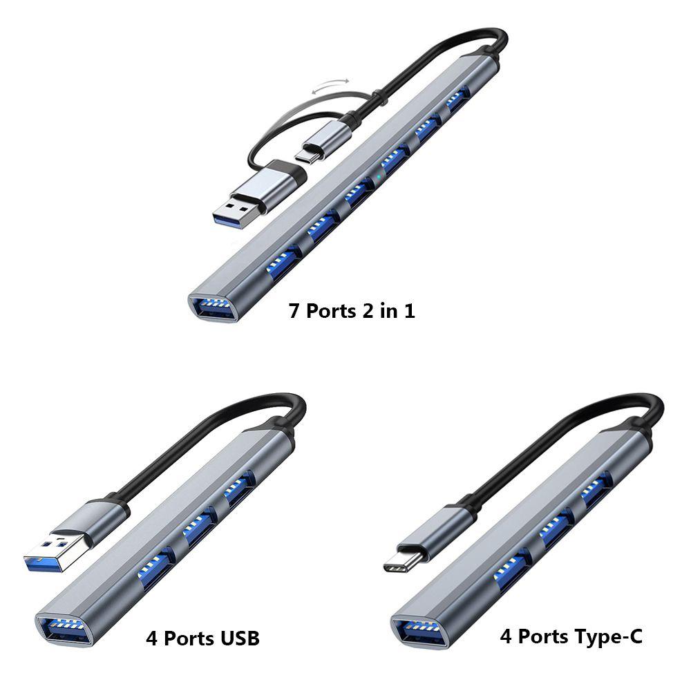 Alloy High Speed Data Transmission Splitter Type-C HUB USB 3.0 Expander 7 Ports Docking Station