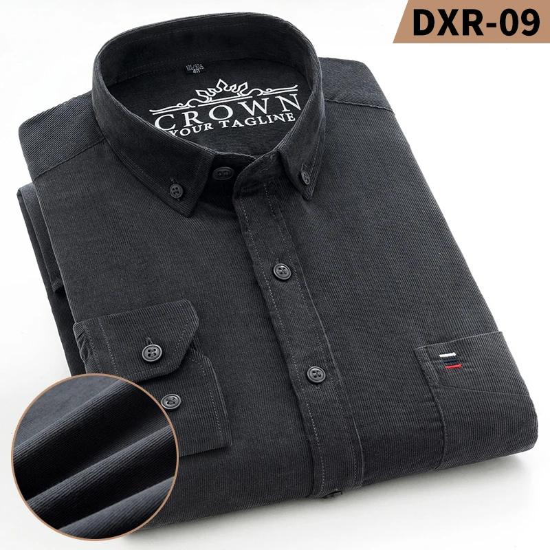 Autumn Winter Men Long Sleeve Regular Fit Business Solid Corduroy100%  Cotton Casual Shirt for Mens Office Shirts with Pocket