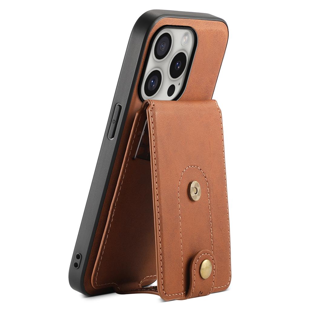 DENIOR D14 For iPhone 16 Pro Max Magnetic Case Leather+PC+TPU Phone Cover Card Bag