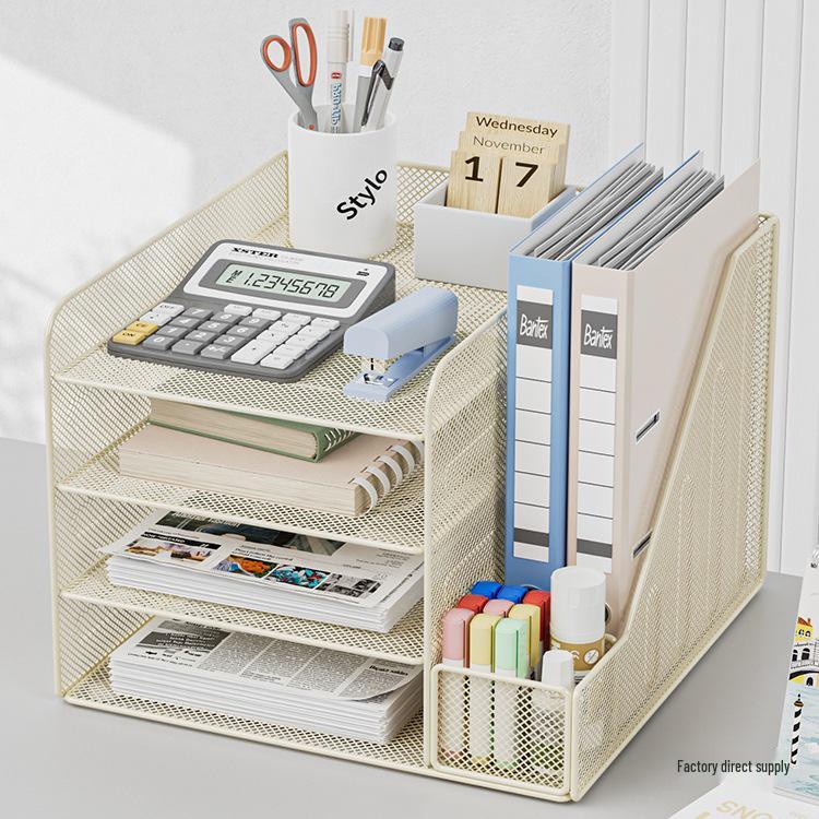 Metal Desktop File Organizer: Office Folder Storage & Bookend Rack