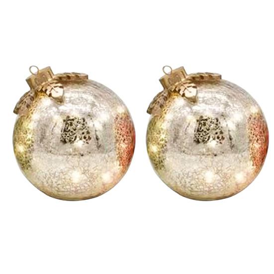 2Pcs Christmas Ball Ornament with LED Light Shatterproof Battery Powered Ball Desktop Decoration Xmas Party Home Mantel Table Centerpiece Decor