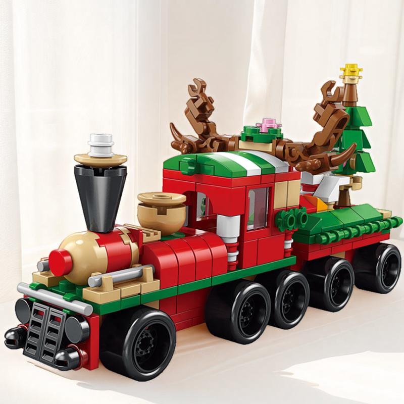 6-in-1 Weihnachts-Serie Bausteine Set Kreatives Winterdorf Haus Elch Zug Picknickwagen DIY Steine Spielzeug für Kinder Weihnachtsgeschenk