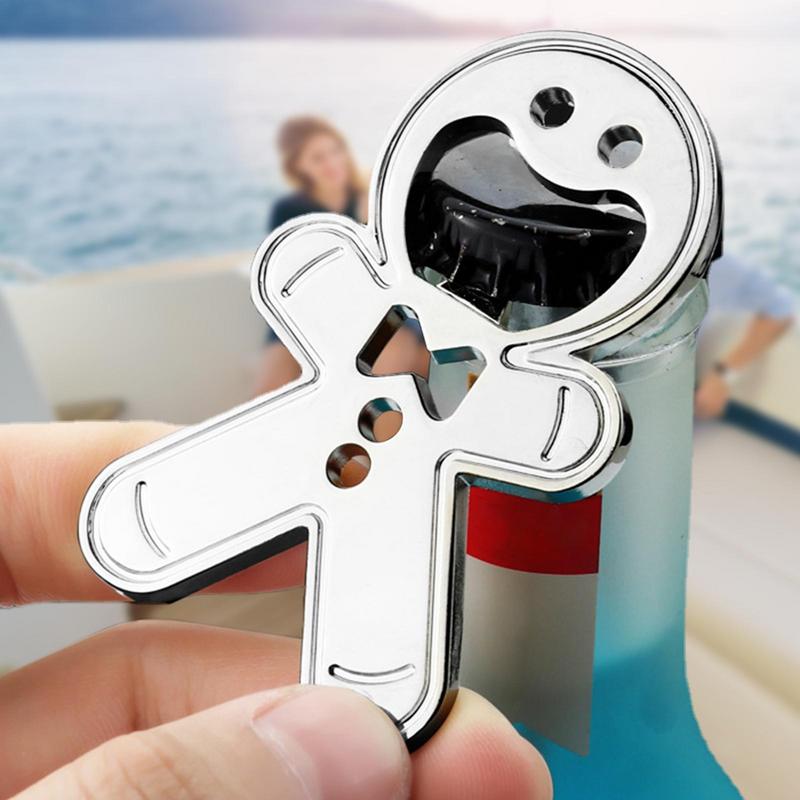 

Cute gingerbread man bottle opener Metal keychain bottle opener Portable beer and wine bottle opener Easy to open bottle cap key белый