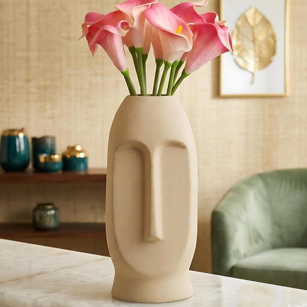 Flower Vase Pot for Home Décor (White, 9.8 inch x 3.9 Inch) - Ceramic Face Shape Artificial Flowers Plants Office Bedroom Living Room