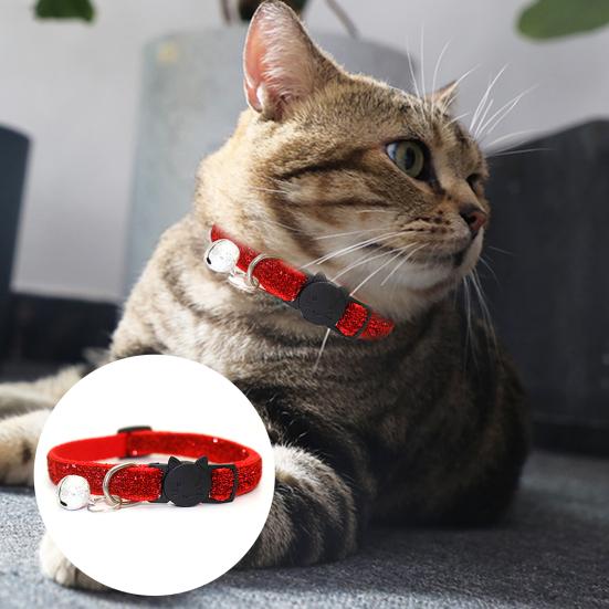 Bling Cat Collar Breathable Fade-less Pet Supplies Kitty  Sequin Collar with Bell for Dog