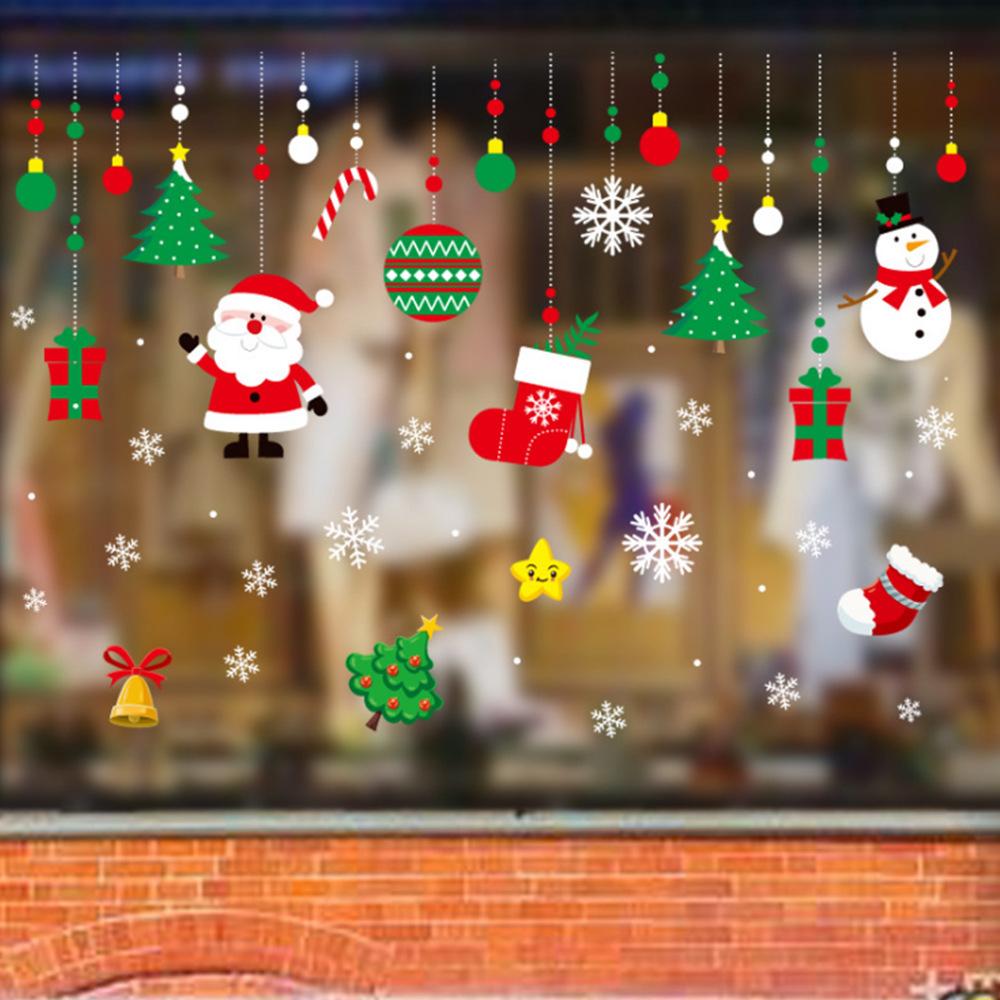 Christmas Window Sticker Xmas Glass Window Decor Snowman Snowflake Electrostatic Wall Sticker New Year Birthday Party Decoration