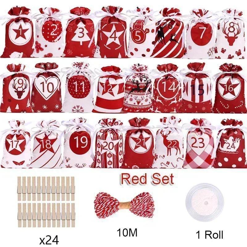 

24PCS/set Advent Calendar Gift Bag 2024 Christmas Decoration Kerst Decoratie Christmas Decoration DIY Ornament Xmas Navidad 2025 10x15cm красный