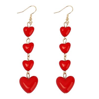 Brincos de Coração Vermelho com Borla Longa Doces Brincos Pendentes Jóias de Festa Brincos Piercing da Moda Confortáveis de Usar