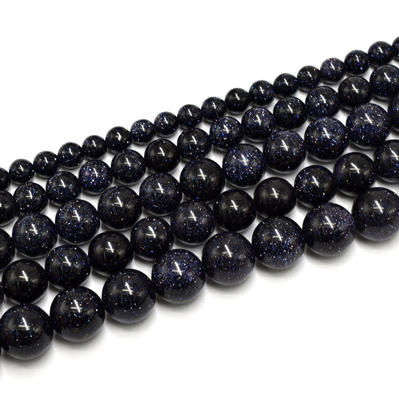Blue SandStone Round Loose Stone Beads 15" Strand Charms for Bracelets 4 6 8 10 12MM Fashion Accessories