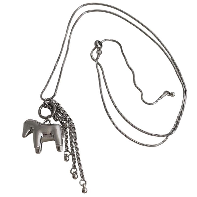 

Adjustable Silver Horse Charm Slide Necklace Versatile Everyday Jewelry Trendy Sliding Pendant Chain Gift For Women 1