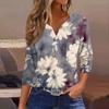 Women's Fashion Casual Floral Print V-Neck Decorative Button Three-quarter Sleeve T-Shirt Top