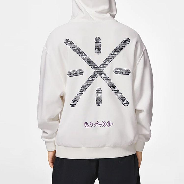 Li-Ning Wade Series Alphabet Geometric Pattern Drawstring Long Sleeve Sweatshirt Unisex Tops Off-White AWDS817-2