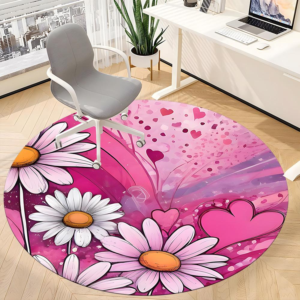 1pc Floral Hearts Office Round Area Rug, Indoor Mat Suitable For Office, Under Office Chairs Bedroom Living Room Home Decor, Room Deco