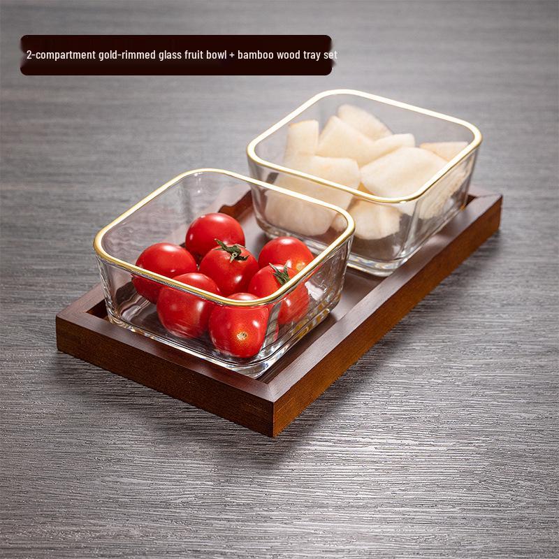Gold-Rimmed Glass Fruit and Snack Storage Plate with Lid