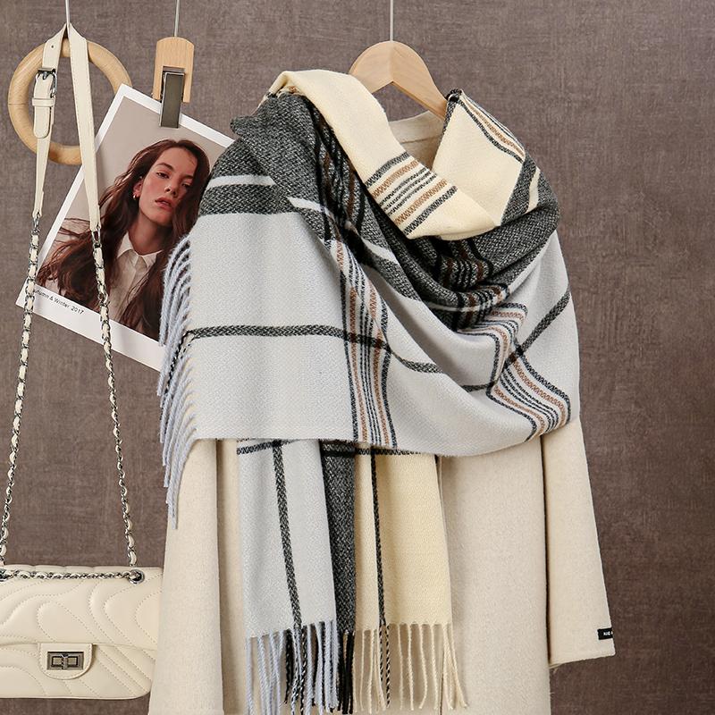 Marke Warmer Karomuster Kaschmir Poncho Schal Schal Luxuriöser Druck Dicke Pashmina Winterdecke Wickel Bufanda Lässiger Hijab Stolen Echarpe