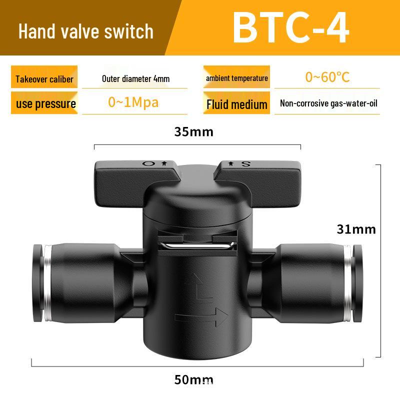 Zhuoji Pneumatic BUC-6-10 Hand Valve with 8mm Tubing, 12mm Straight-Through Air Valve, Quick-Connect Fittings.
