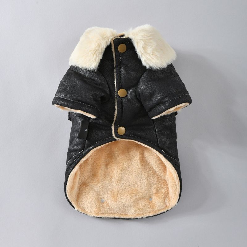 10PC/Lot Fur Collar Dog Leather Jacket Windproof Warm Small Dog Coat Winter Dog Clothes Puppy Clothing