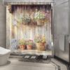 Vintage Garden Shower Curtain - Hanging Flower Baskets, Vibrant Flowers, Lanterns, Potted Plants,Ideal Bathroom Decor