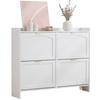 Modern Shoe Cabinet, with 4 Flap Compartments, Open Shelves, for Entrance Area or Hallway, White, Dimensions: W110/H90/D24 cm(OLD SKU:N657P201550W)