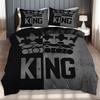 King'S Crown Pattern 3D Printed Couple Style Bedding Cover Grey Black Duvet Cover Set Soft Comfortable Polyester Quilt Cover Set