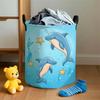 1 Ocean-Themed Laundry Basket with Blue Dolphin and Starfish Pattern - Turquoise Clothes Storage Basket, Durable Round Storage Bin with Sturdy Black H