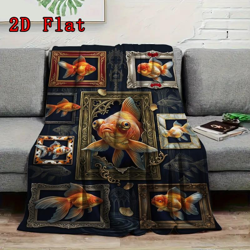 Goldfish Art 2D Flat Pattern Flannel Blanket, High Quality All Seasons, Home Decor, Warmth and Comfort, Perfect for Christmas Gifts.