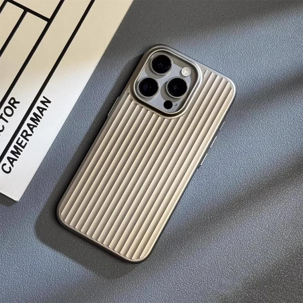 Natural Titanium PC Phone Case For For Iphone 1 14 13 Pro Max Plus Electroplated Grating Corrugated Hard Back Cover