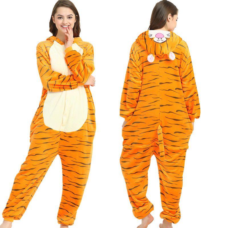 

Взрослый Животный Унисекс Комбинезон Кигуруми Пижама Маскарадный Костюм Yellow Tiger,M