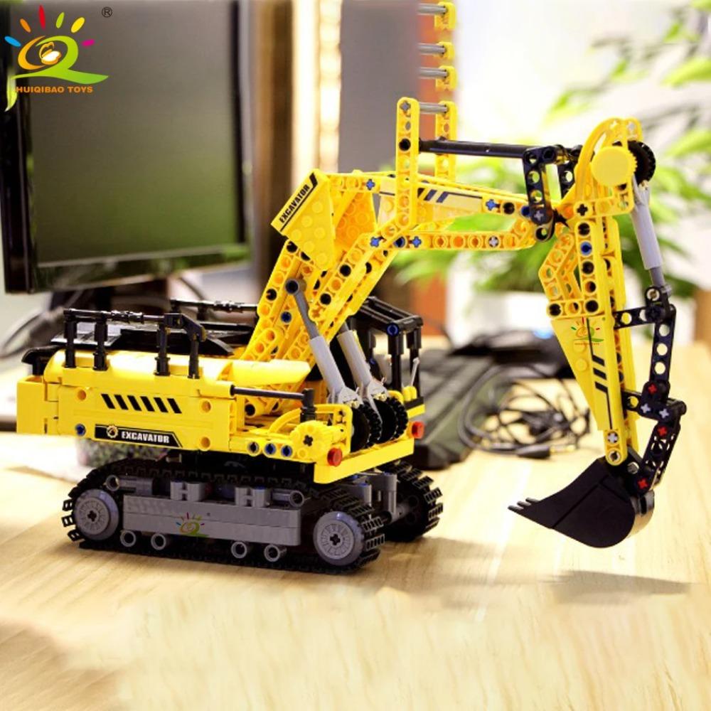 HUIQIBAO 841PCS MOC Engineering Excavator Truck Building Blocks Vehicle Car Bricks City Construction Toys For Children Boys